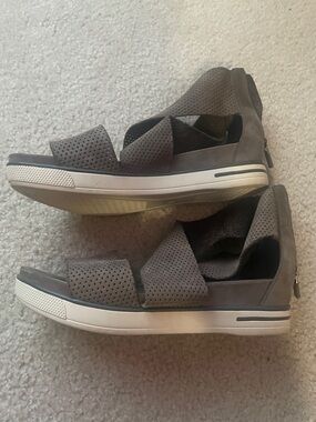 Eileen Fisher Gray Perforated Wedge Sandals